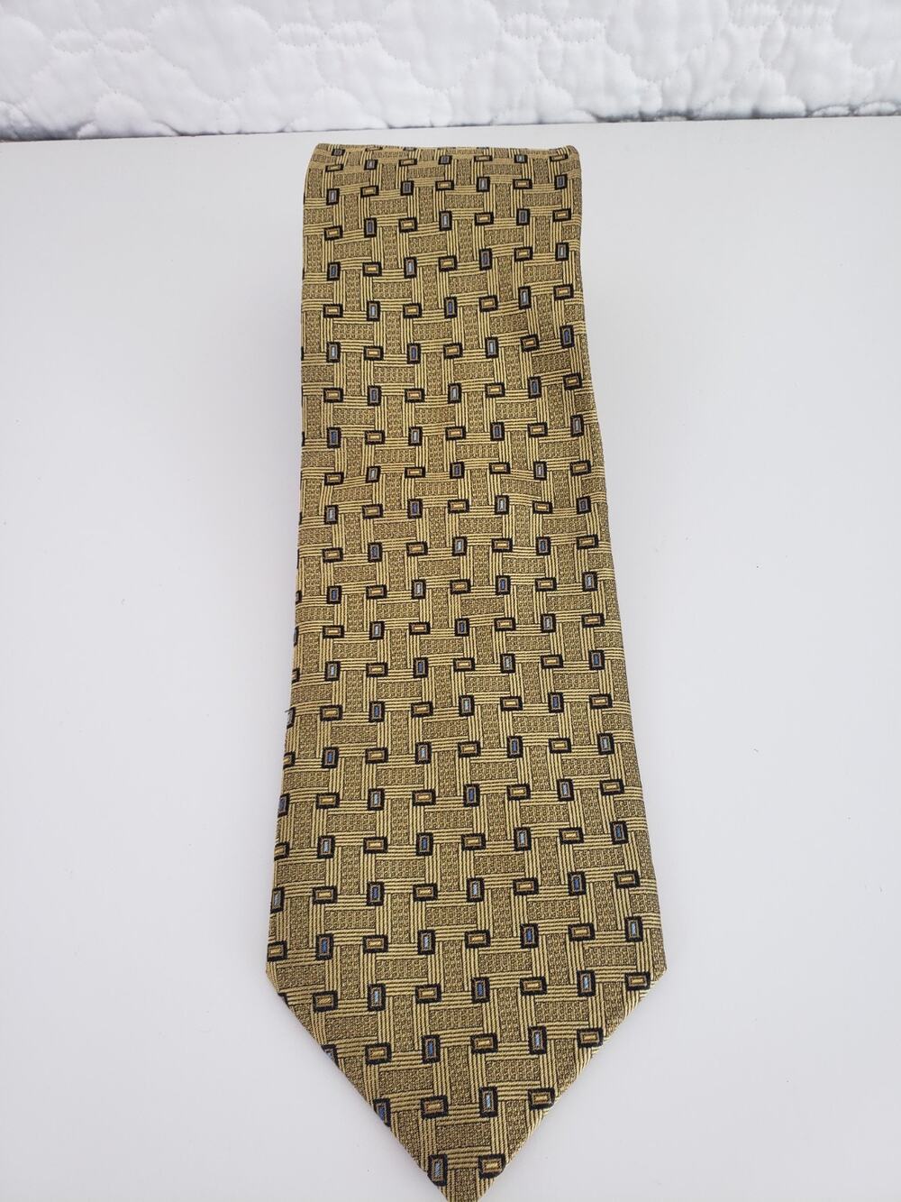 Canali Mens Silk Tie Gold Yellow Geometric Necktie Designer Business Italy